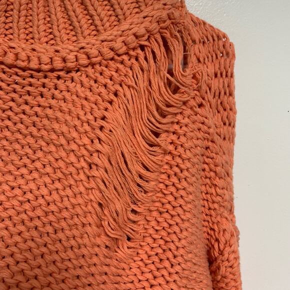 Free People Orange Cotton Blend Knit Distressed Mock Neck Sweater Size Small - Picture 2 of 7